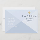 Navy Blue Religious Cross Boy Taufe Custom Image Einladung (Vorderseite)