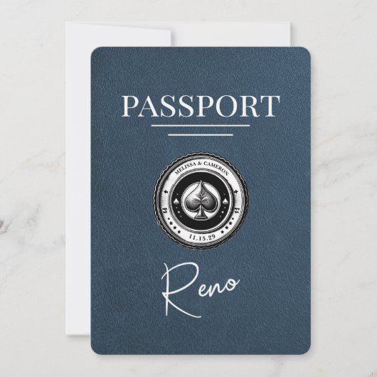 Navy Blue Reno Passport Save the Date (Vorderseite)