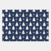 Navy Blue Rentier, Weihnachtsbaum und Holly Patter Geschenkpapier Set (Vorderseite)