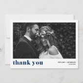 Navy Blue Retro Bold Typografy Foto Wedding Dankeskarte (Vorderseite)