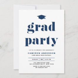 Navy Blue Retro Bold Typografy Graduation Party Einladung