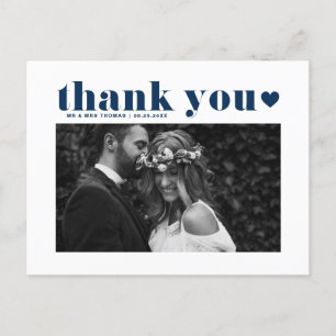 Navy Blue Retro Bold Typografy Wedding Vielen Dank Postkarte
