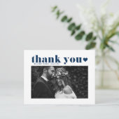 Navy Blue Retro Bold Typografy Wedding Vielen Dank Postkarte (Stehend Vorderseite)