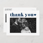 Navy Blue Retro Bold Typografy Wedding Vielen Dank Postkarte (Vorne/Hinten)