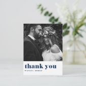 Navy Blue Retro Bold Typografy Wedding Vielen Dank Postkarte (Stehend Vorderseite)
