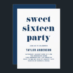 Navy Blue Retro Fett Typografie Sweet 16 Geburtsta Einladung<br><div class="desc">Mit dieser individuell gestaltbaren Einladung zum 16 . Geburtstag Geburtstag laden wir Sie zu Ihrer Veranstaltung ein. Es zeichnet sich durch Retro fett und einfache Typografie aus. Personalisieren Sie diese,  indem Sie Ihre Daten hinzufügen. Diese marineblaue 16 Party Einladung ist perfekt für jedes Event-Thema.</div>