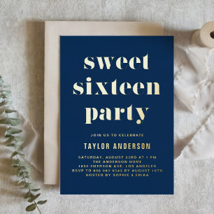 Navy Blue Retro Fett Typografie Sweet 16 Geburtsta Folieneinladung