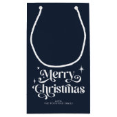 Navy Blue Retro Frohe Weihnachten Kleine Geschenkt Kleine Geschenktüte (Rückseite)