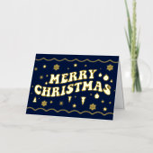 Navy Blue Retro Groovy Merry Christmas (Vorderseite)