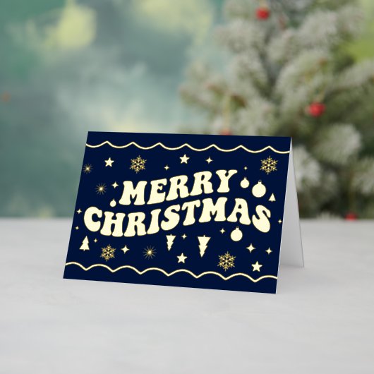 Navy Blue Retro Groovy Merry Christmas (Feiertag In Situ)