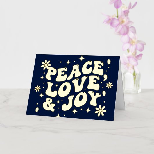 Navy Blue Retro Groovy Peace Love Joy Christmas (Orchidee)