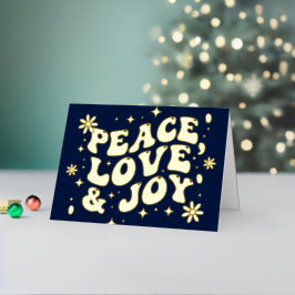 Navy Blue Retro Groovy Peace Love Joy Christmas