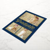 Navy Blue Retro Script Foto Collage Abschluss Folieneinladung (Gedreht)