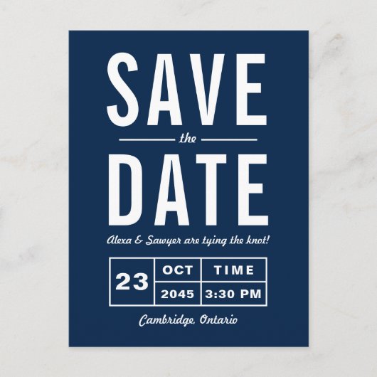 Navy Blue Retro Typografy Navy Save the Date Ankündigungspostkarte (Vorderseite)