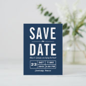 Navy Blue Retro Typografy Navy Save the Date Ankündigungspostkarte (Stehend Vorderseite)