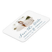 Navy Blue Romantic Brushed Foto Save The Date Magnet (Linke Seite)