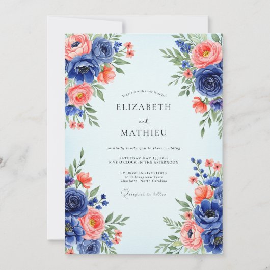 Navy Blue Romantic Spring Wedding Einladung (Vorderseite)