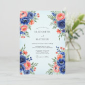 Navy Blue Romantic Spring Wedding Einladung (Stehend Vorderseite)