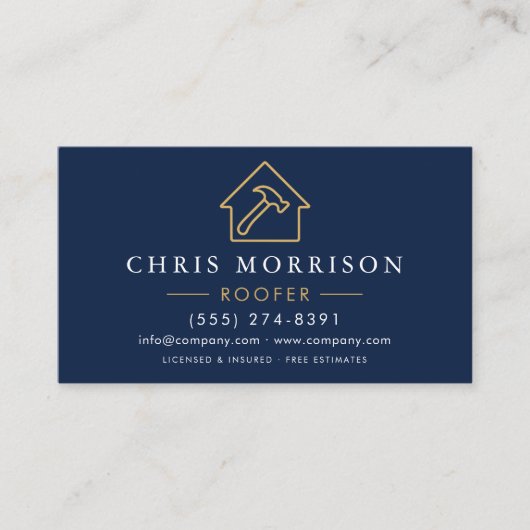 Navy Blue Roofing Professional Gold Metallic Visitenkarte (Vorderseite)