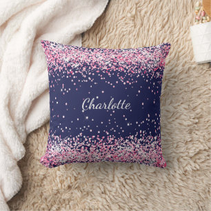Navy-Blue-Rosa-Glitzern Kissen