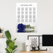 Navy Blue Rose 20 Table Wedding Seating Chart Poster (Heimbüro)