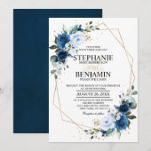 Navy Blue Rose Boho Geometric Wedding Einladung (Vorne/Hinten)
