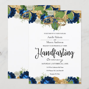 Navy Blue Rose Boho Gold Handfasts Einladung