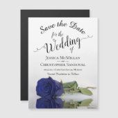 Navy Blue Rose Chic Wedding Save the Date Magnet (Vorne/Hinten)