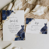 Navy Blue Rose & Dress Gold Sweet 16 Party Einladung