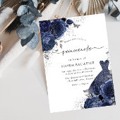 Navy Blue Rose & Dress Silver Quinceanera Party Einladung