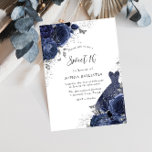 Navy Blue Rose & Dress Silver Sweet 16 Party Einladung<br><div class="desc">Navy Blue Rose & Dress Silver Sweet 16 Party Einladungen Mehr elegante Blumenmotive in unserem Geschäft! Sehen Sie sich die passende Kollektion in unserem Shop an</div>