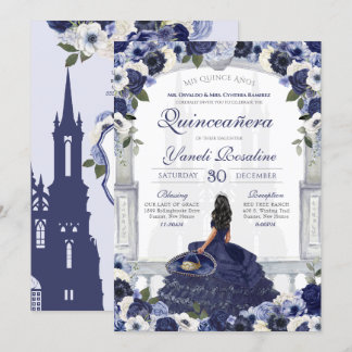Navy Blue Rose Elegante Charro Princess Quinceaner Einladung
