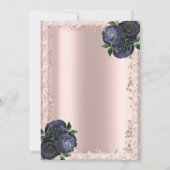 Navy Blue Rose, Glitzer Frame Crown Quinceañera Einladung (Rückseite)