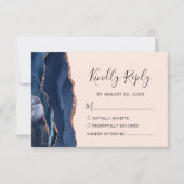 Navy Blue Rose Gold Agate Blush Wedding RSVP (Vorderseite)