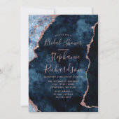 Navy Blue Rose Gold Agate Bridal Dusche Einladung (Vorderseite)