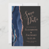 Navy Blue Rose Gold Agate Dark Save the Date (Vorderseite)
