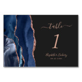 Navy Blue Rose Gold Agate Dark Wedding Tischnummer (Rückseite)