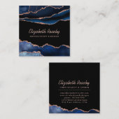 Navy Blue Rose Gold Agate Geode Quadratische Visitenkarte (Vorne/Hinten)