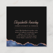 Navy Blue Rose Gold Agate Geode Quadratische Visitenkarte (Rückseite)