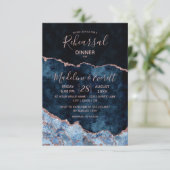 Navy Blue Rose Gold Agate Hochzeit Probe Dinner Einladung (Stehend Vorderseite)