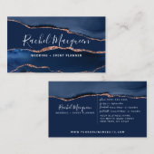 Navy Blue Rose Gold Agate Marble Business Card Visitenkarte (Vorne/Hinten)