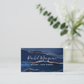 Navy Blue Rose Gold Agate Marble Business Card Visitenkarte (Stehend Vorderseite)