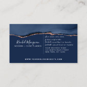 Navy Blue Rose Gold Agate Marble Business Card Visitenkarte (Rückseite)
