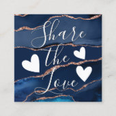 Navy Blue Rose Gold Agate Marble Empfehlungskarte (Vorderseite)