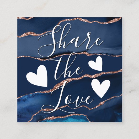 Navy Blue Rose Gold Agate Marble Empfehlungskarte (Vorderseite)