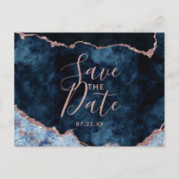 Navy Blue Rose Gold Agate Marble Save the Date