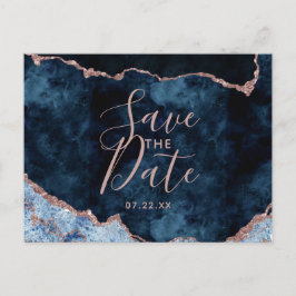 Navy Blue Rose Gold Agate Marble Save the Date Ankündigungspostkarte