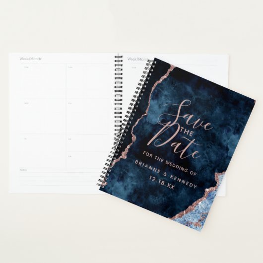 Navy Blue Rose Gold Agate Marble Save the Date Planer (Anzeige)