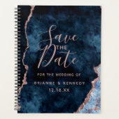 Navy Blue Rose Gold Agate Marble Save the Date Planer (Vorderseite)