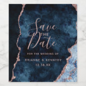 Navy Blue Rose Gold Agate Marble Save the Date Weinetikett (Einzelnes Label)